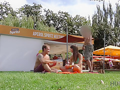 HUNT4K. Slender teen tries outdoor anal sex while cuckold films this