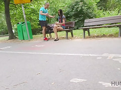 HUNT4K. Pleased cuckold watches girlfriend's outdoor sex with guy