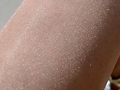 Outdoor Yellow Toes Shiny Pantyhose and High Heels