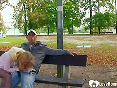 Blonde hottie picked up and rammed outdoors