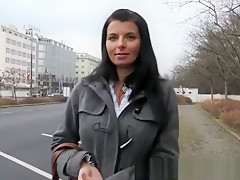 Hot brunette MILF with great tits outdoors sex
