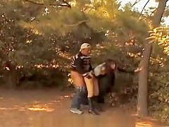 Kinky Outdoor Asian bondage action