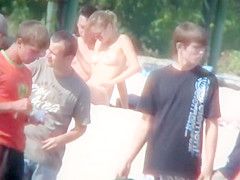 Hot young bombshells take off their bikinis to sunbathe in