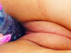 Slender Aiden teases and plays with dildo