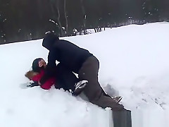 Hot russian couple fucking outdoor in the snow