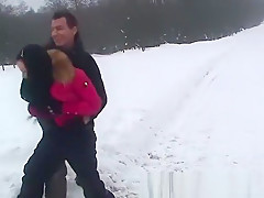 Hot russian couple fucking outdoor in the snow