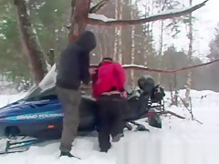 Hot russian couple fucking outdoor in the snow