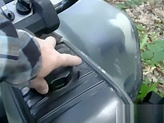 Hot blonde wife sucks stranger for help with quad