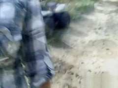 Hot blonde wife sucks stranger for help with quad