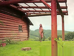 Joymii Eufrat Strips And Masturbates With Dildo Outdoors Beside Log Cabin