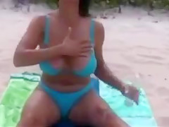 Busty Mature Mom with Amazing Natural Boobs Naked at Beach