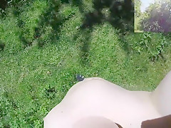 Riding and strolling naked in public nature in daylight POV