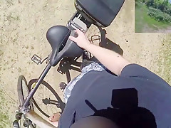 Riding and strolling naked in public nature in daylight POV