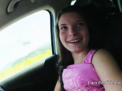 Petite teen fucks huge cock in public