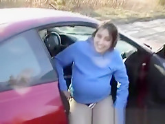 Amateur massive big tits outdoor flashing by sports car