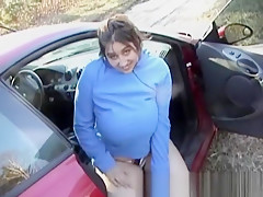 Amateur massive big tits outdoor flashing by sports car