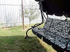 Amazing looking blonde masterbating in backyard for webcam