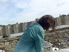 Beauty enjoys being slammed at the construction site