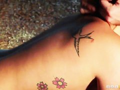 Asian girl London Keyes pleases the soldier outdoor