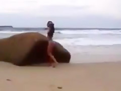 Sexy girlfriend blows on the beach