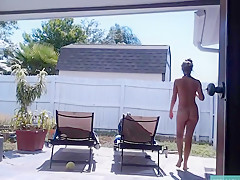 two hot cam girls walking around naked in garden