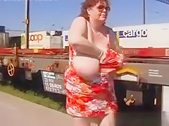 Mature Woman Shows Off Her Tits Outside