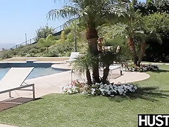 Short hair Audrey Noir takes a dip before doggystyle