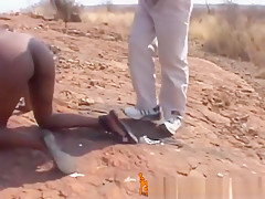 Rough Outdoor Spanking And Tormenting With Busty African