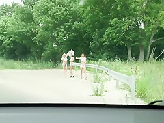 Sexy car wash with three hot Euro sluts