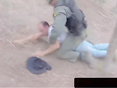 Scared Brunette Caught Crossing Border