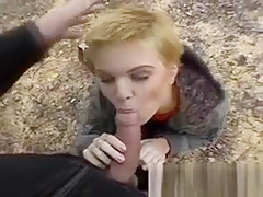Short Haired Blonde On Knees Sucking Dick Outdoors In Public