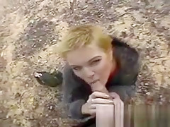 Short Haired Blonde On Knees Sucking Dick Outdoors In Public