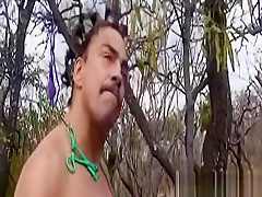 African Slave Slurps Long White Schlong Outdoors