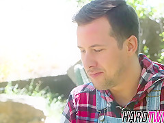 Tiny brunette Adria Rae rides her fuck buddy outdoors