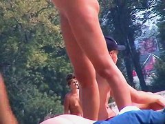 Hot blonde with cute hairy pussy at the nudist beach