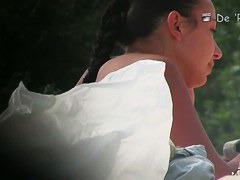 Hot nude bitch smoking cigs on the beach voyeur video