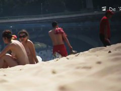 Hidden beach camera clip of blond and brunette nudist girls