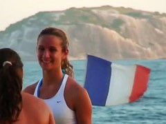 Hot beach voyeur with hot babes in tight shorts playing volleyball