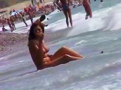 Nudity beach voyeur video of hot two brunettes by the sea