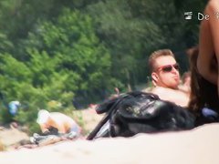 Voyeur on nudist beach captures three hot, naked cicks