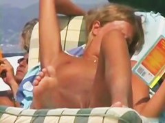 Hot babes with naked hairy or shaved pussies at the beach