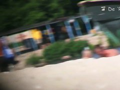 Skinny young girls with naked tits caught on the spy beach cam