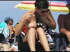 Public nudity scene with naked sexy brunette MILF