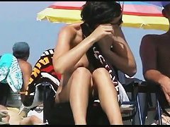 Public nudity scene with naked sexy brunette MILF