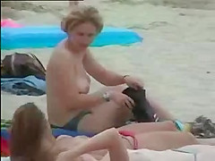 Sexy girls topless at beach - video