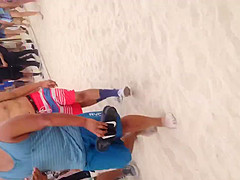 Walking with thong on beach