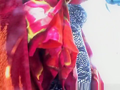 Chubby woman takes off her swimsuit