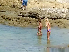 Topless girls with big and small boobs