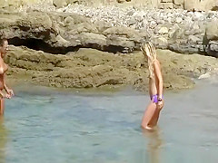 Topless girls with big and small boobs