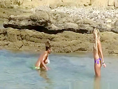 Topless girls with big and small boobs